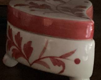 Heart Shaped box with red floral design Trinket box