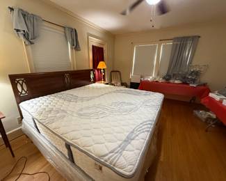 King Size Mattress, box springs, headboard, and frame.