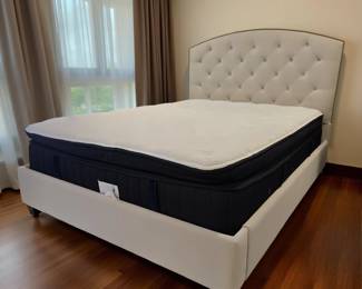 Contemporary Tufted Velvet Headboard with attached bed frame bid #28