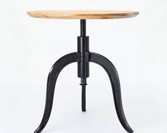 Round Wooden End Table on Adjustable Iron Base bid #14