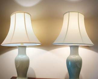 Pair Celedon Ceramic Table Lamps bid #31