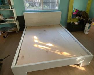 Queen bed, white wash wood