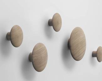 Two Muuto Dot Hooks in Oak Available