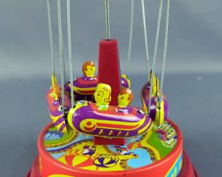 Tin Litho Wind-Up Amusement Ride Toy
