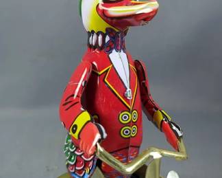 Tin Litho Duck on Bike Wind-Up Toys