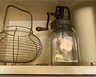 Antique Butter Churn and Wire Egg Basket