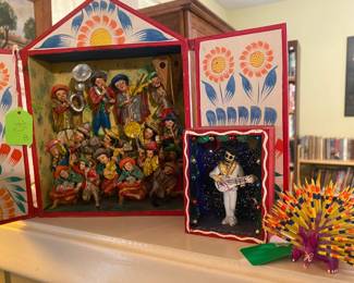 Box Band Art by Nicario Jimenez Quispe, made in Peru, Day of Dead Elvis in a box, Porcupine Art