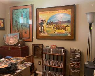 Artwork, bookshelves, wicker storage baskets, DVDs and MORE