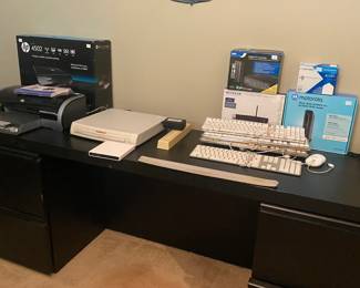 Computer desk, keyboards, brand new still in box HP 4502 Printer