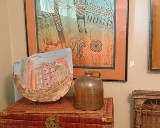 Ceramic, wicker Trunks, Large Print, crockery jug