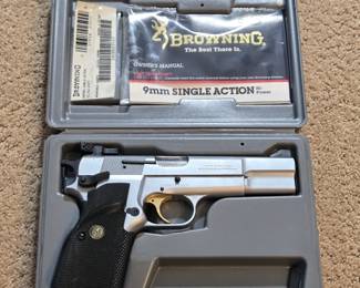 Browning High Power Silver Chrome Finish Gold Trigger 9mm Pistol With Box