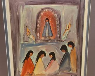 Ted Degrazia "Indians Very Very Silently Pray" Signed And Framed Print