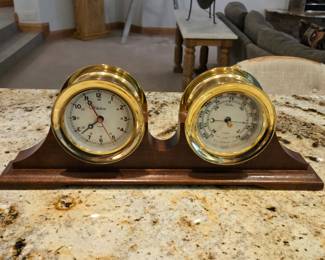 Vintage Chelsea Ships Clock And Barometer Set With Base