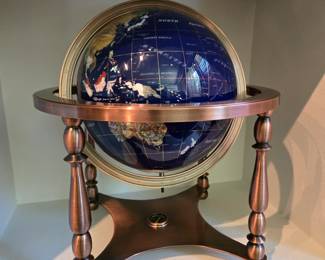 Gemstone Precious Stone 13" World Globe With Copper Base/Stand