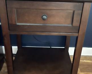 Matching bedroom wooden drawer & shelf end tables