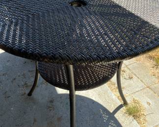 Outdoor bistro table & chair plus 2 large patio tables with chairs