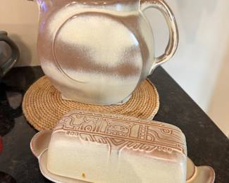 Frankoma pitcher and covered butter dish