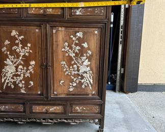Vintage Chinese Rosewood cabinet with detailed mother-of-pearl inlay. 35" H x 31" W dimensions are approximate. Qty: 2 Asking $175 each.