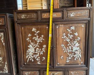 Vintage Chinese Rosewood cabinet with detailed mother-of-pearl inlay. 35" H x 31" W dimensions are approximate. Qty: 2 Asking $175 each.