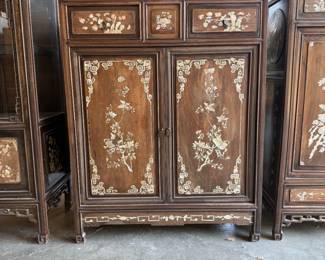 Vintage Chinese Rosewood cabinet with detailed mother-of-pearl inlay. 35" H x 31" W dimensions are approximate. Qty: 2 Asking $175 each.