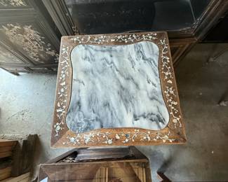 Vintage Chinese Rosewood cabinet with detailed mother-of-pearl inlay and marble top. 32" H x 17" W dimensions are approximate. Qty: 1 Asking $300 each.