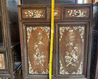 Vintage Chinese Rosewood cabinet with detailed mother-of-pearl inlay. 35" H x 31" W dimensions are approximate. Qty: 2 Asking $175 each.