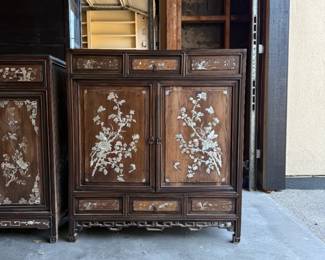 Vintage Chinese Rosewood cabinet with detailed mother-of-pearl inlay. 35" H x 31" W dimensions are approximate. Qty: 2 Asking $175 each.