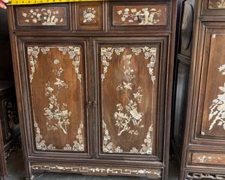 Vintage Chinese Rosewood cabinet with detailed mother-of-pearl inlay. 35" H x 31" W dimensions are approximate. Qty: 2 Asking $175 each.