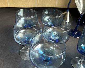 Blue tinted coupe Champagne glasses