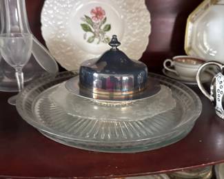 silver plated butter dish with lid - crystal serving plates/platters
