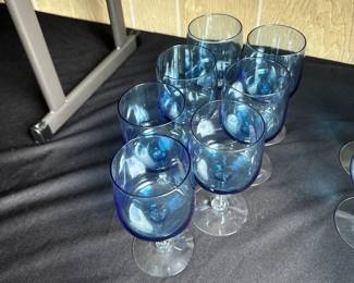 blue glass water goblet