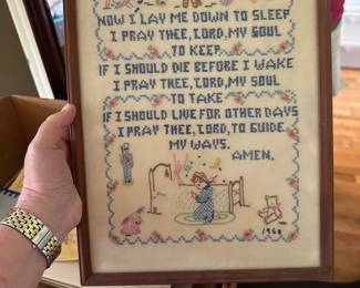 Cross-stitch sampler "Now I lay me down to sleep"