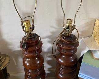 pair of wood & brass lamp bases