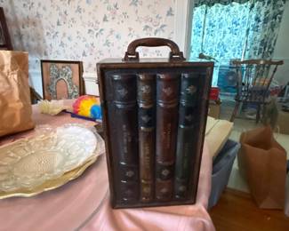 vintage wood faux book wine bottle holder