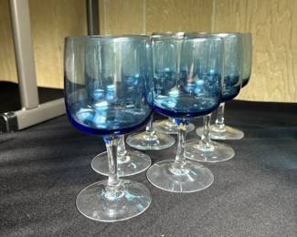 blue glass water goblet