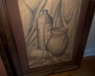 stillife in charcoal framed
