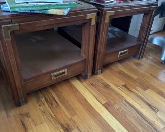 vintage wood brass square side tables
