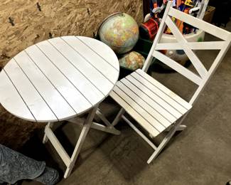 Wooden cafe table and chair (they both fold!)