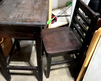Antique small wooden desk and chair