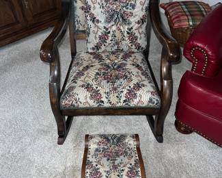 Upholstered Vintage Rocker w/Footstool