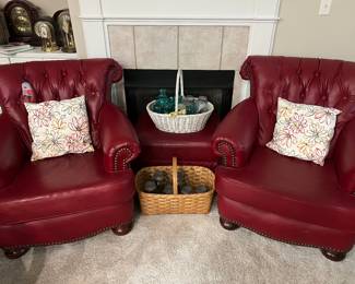 Vtg Mid Century Leather Chairs w/Ottoman