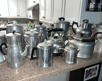 Vtg Aluminum Tea Kettles & Coffee Pots