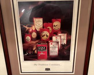 Gunpowder brands marketing advertisements professionally framed.
