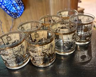 Gold guilded vintage small rocks glass set for an upscale bar