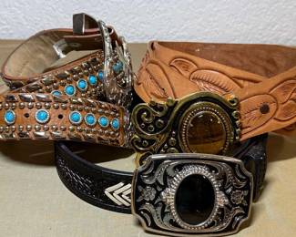 Trio of Wester Style Style Belts With Buckles