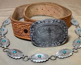 Conch Belt Tooled Leather Belt With Buckle