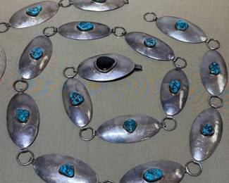Silver, Onyx Turquoise Concho Belt