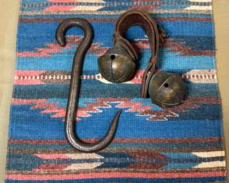 ANTIQUE SWEDISH RUMP STRAP SLEIGHBELLS METAL HOOK