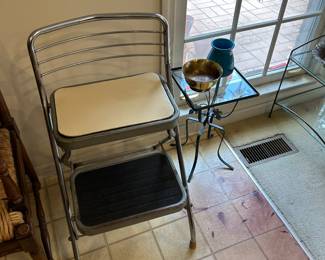 Vintage Kitchen Step Stool/Glass Top Plant Stand