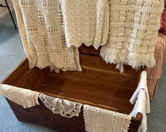 Vintage Crocheted Blankets/Doilies/Cedar Blanket Chest